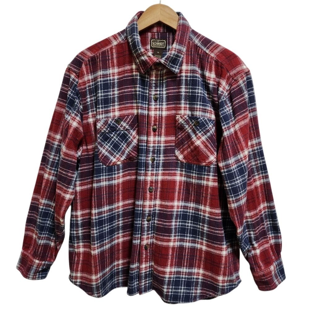 CE Schmidt Red Blue Plaid Flannel Long Slv Button Up Shirt Mens XL Work Shacket